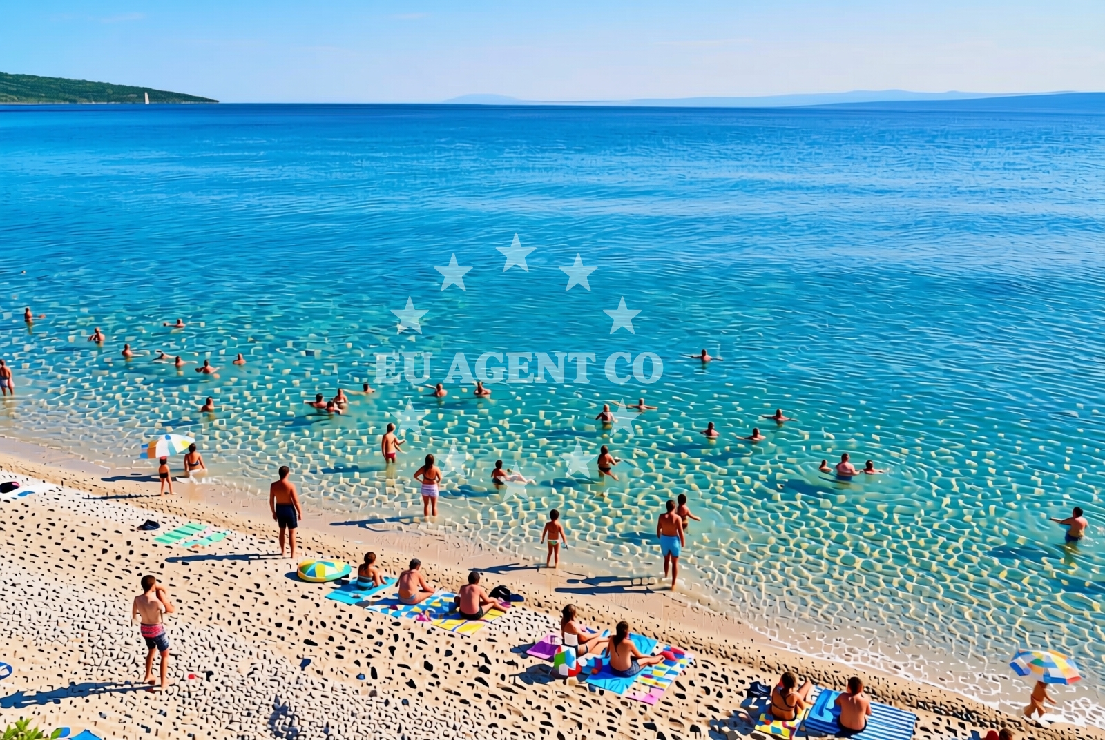 Sea and coastal view of Gramagul, Punat (Krk) Beach in Gramagul