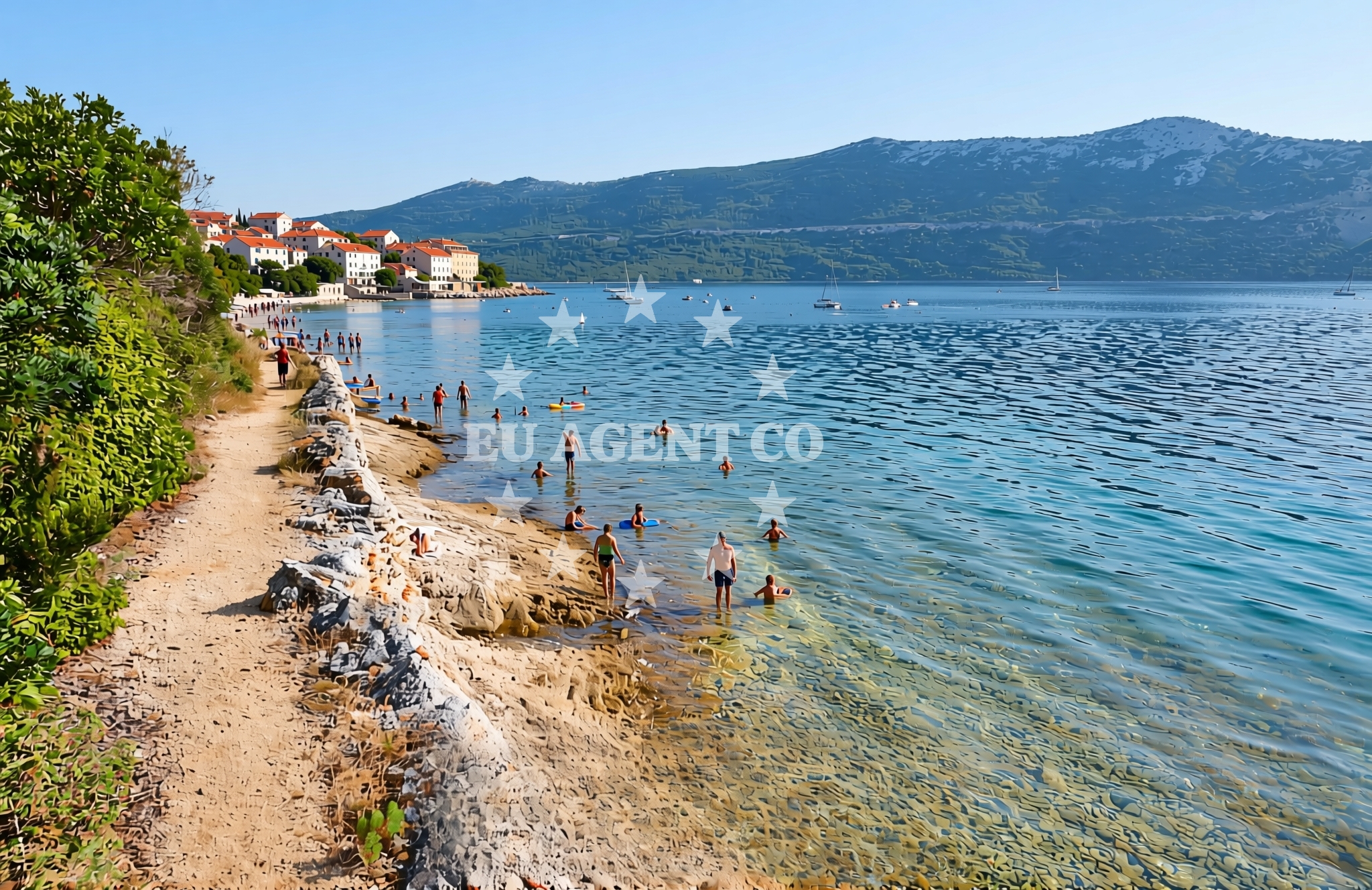 Beach facilities and surroundings at Grbačina, Rava (Rava) Beach in Grbačina