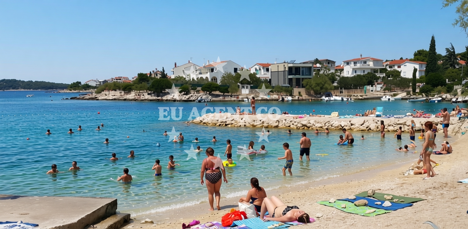 Shoreline and swimming area at Grgic beach in , Rogoznica
