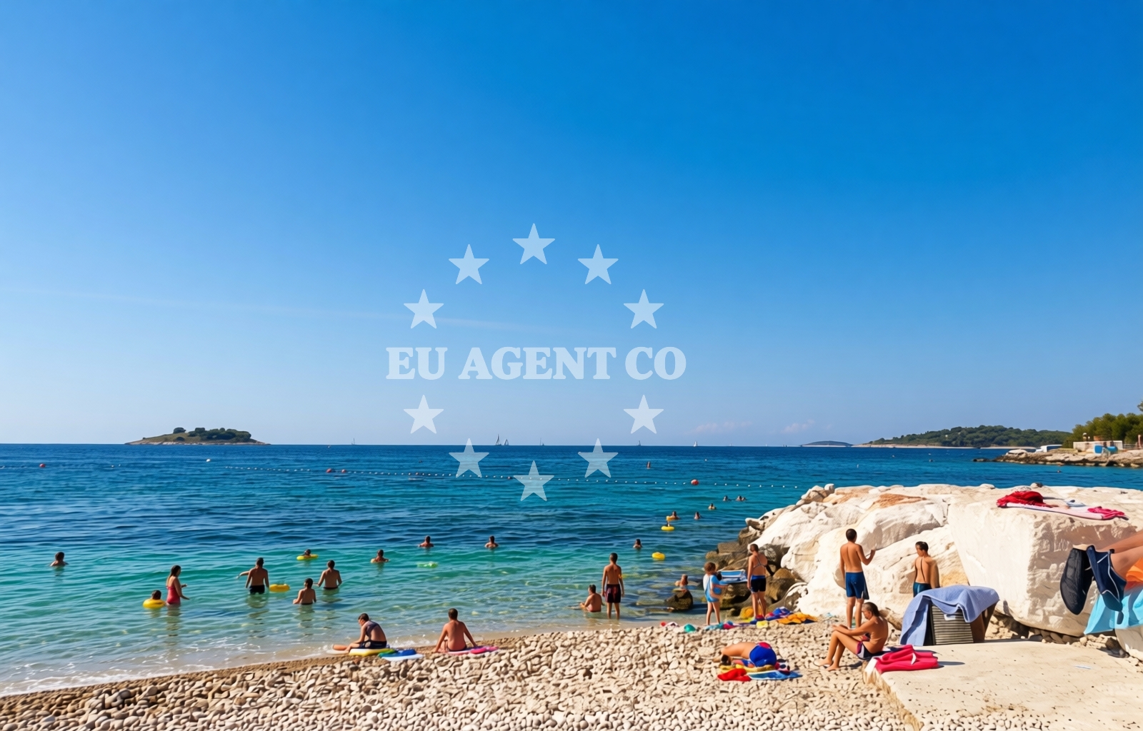 Beach facilities and surroundings at Grgic beach in , Rogoznica