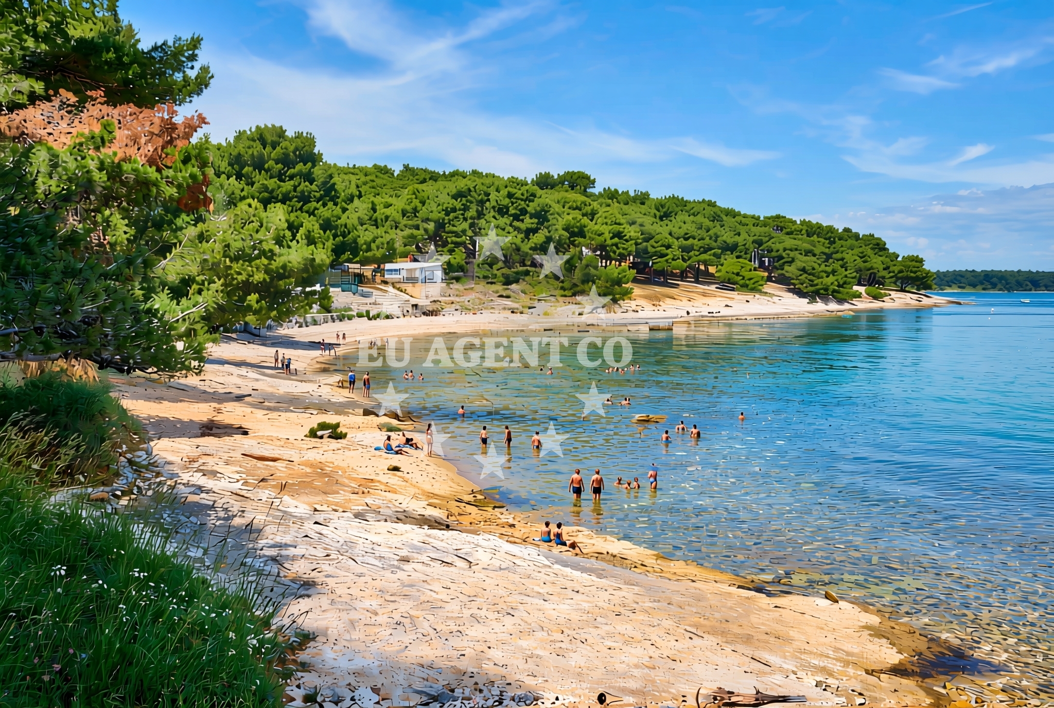 Shoreline and swimming area at Guvnina, Premantura Beach in Guvnina