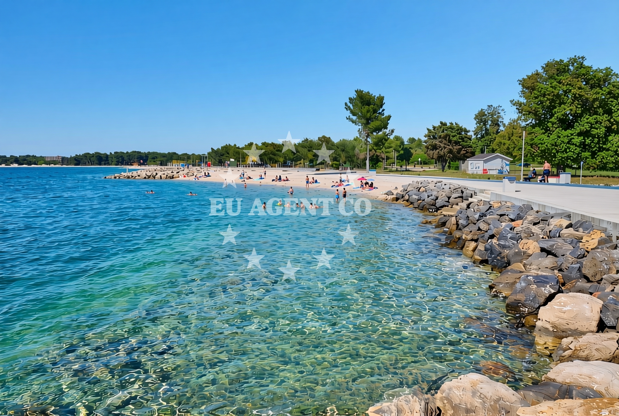 Shoreline and swimming area at Hidrobaza, Pula Beach in Hidrobaza