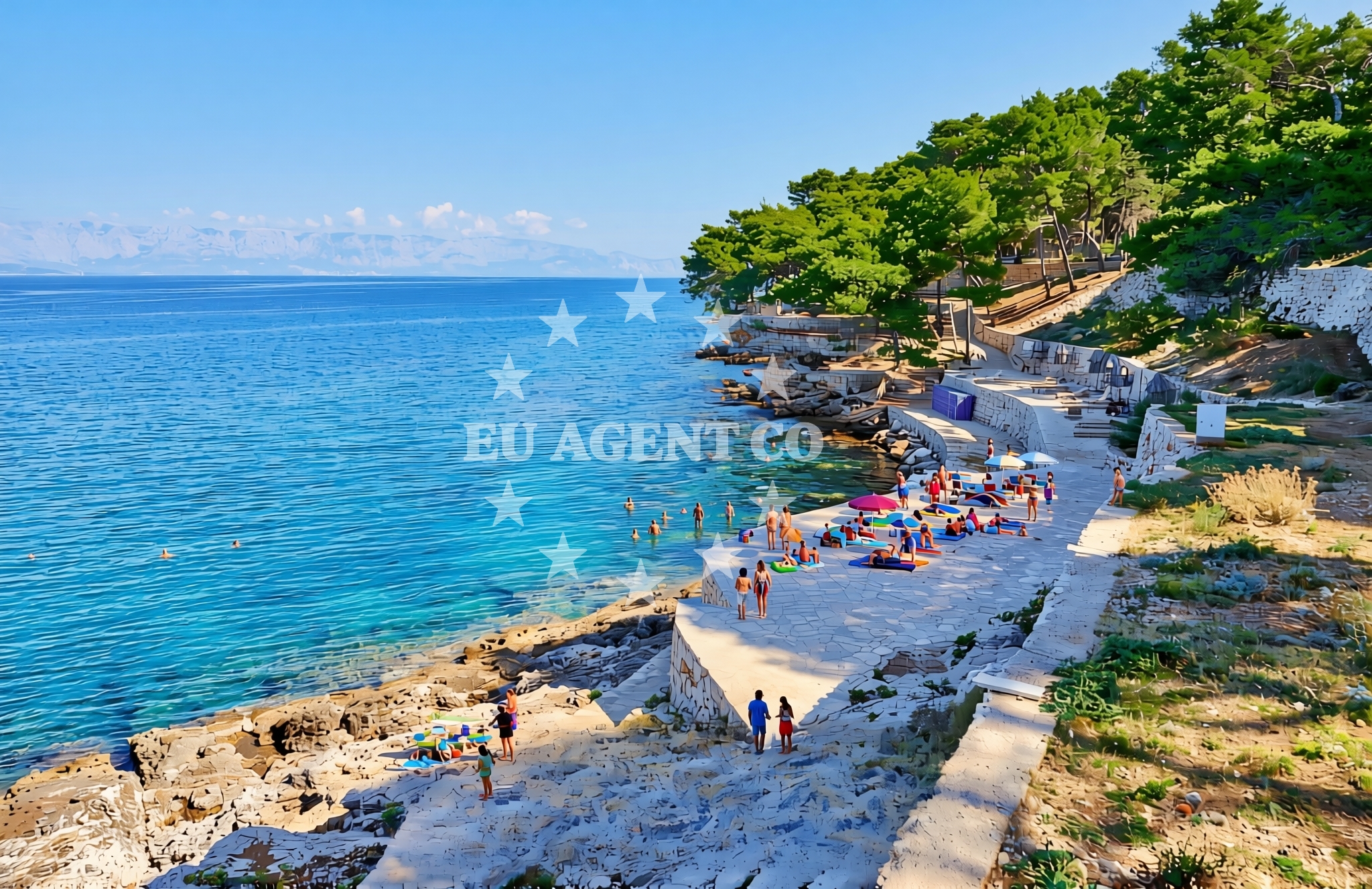 Shoreline and swimming area at Holiday, Jelsa (Hvar) Beach in Holiday