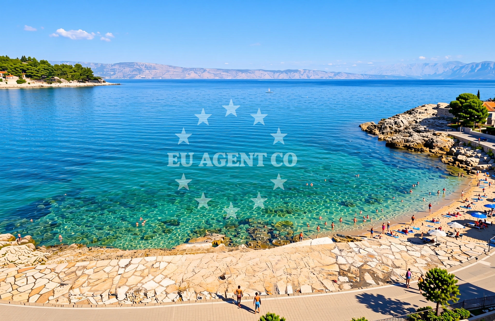 Sea and coastal view of Holiday, Jelsa (Hvar) Beach in Holiday