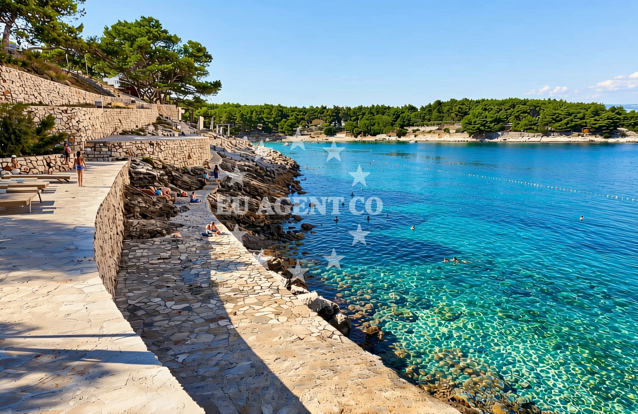 Beach facilities and surroundings at Holiday, Jelsa (Hvar) Beach in Holiday