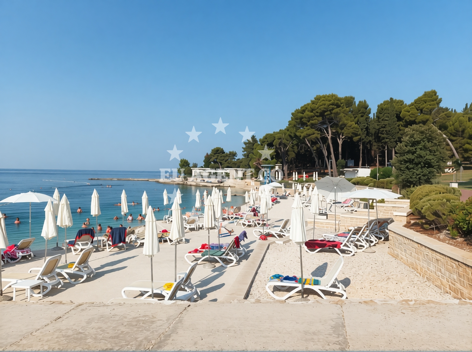 Shoreline and swimming area at Hotel Katarina Beach in Otok Sv. Katarina, Rovinj