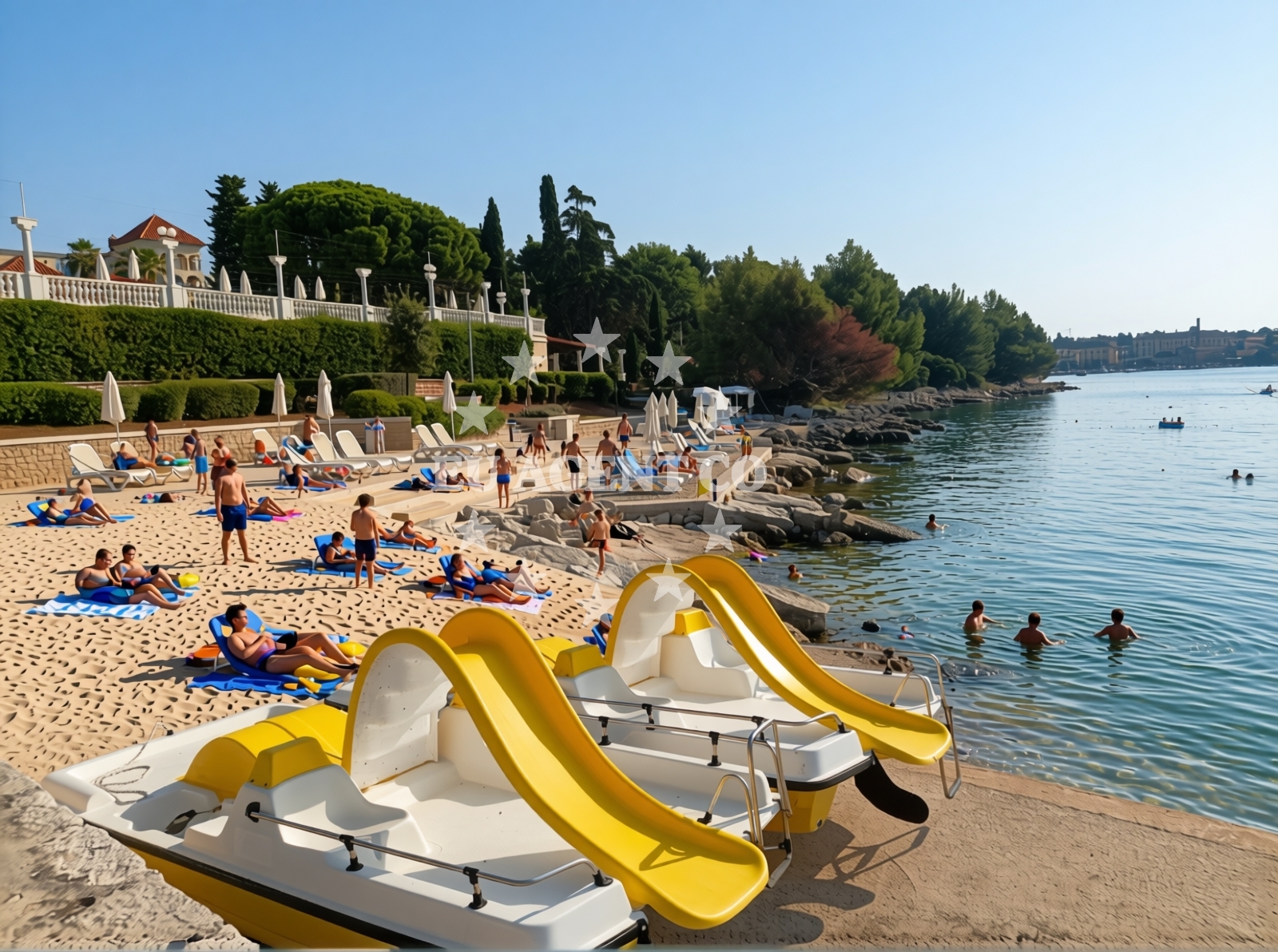 Sea and coastal view of Hotel Katarina Beach in Otok Sv. Katarina, Rovinj