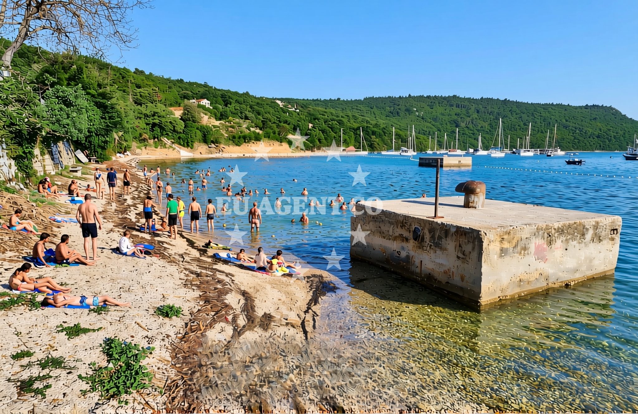 Sea and coastal view of Hrboki: beaches and coves in Hrboki