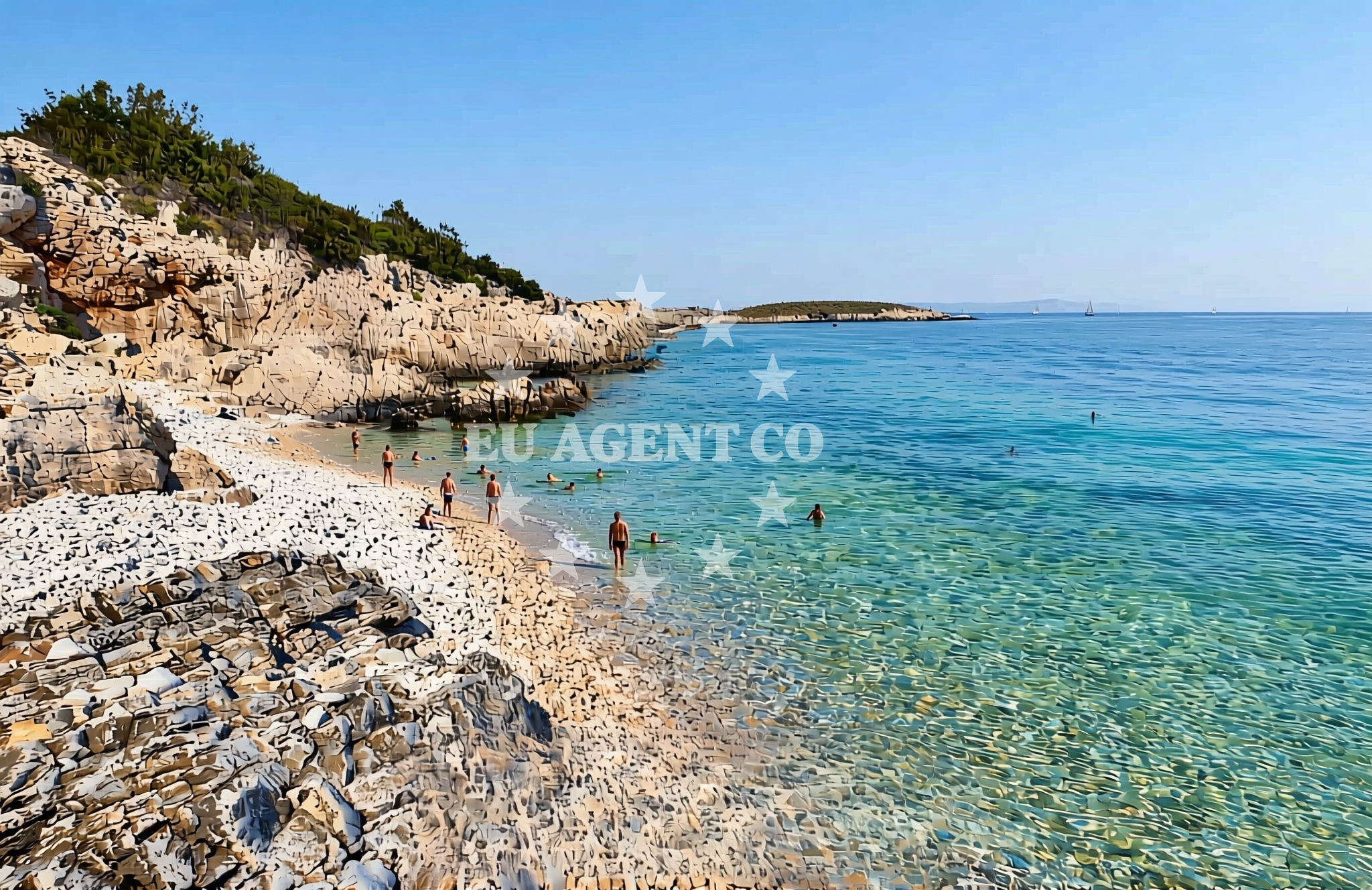 Shoreline and swimming area at Hrid zapad, Rogačić (Vis) Beach in Hrid zapad