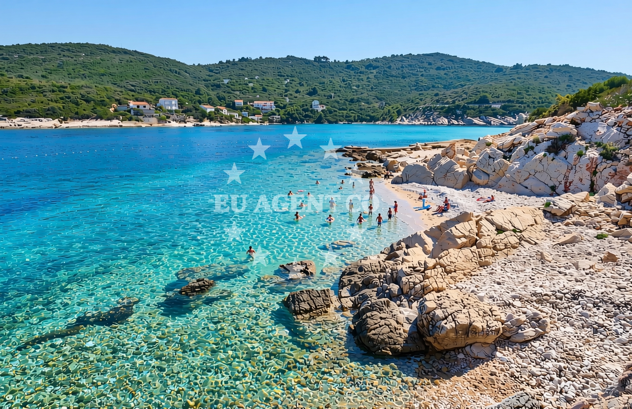Beach facilities and surroundings at Hrid zapad, Rogačić (Vis) Beach in Hrid zapad
