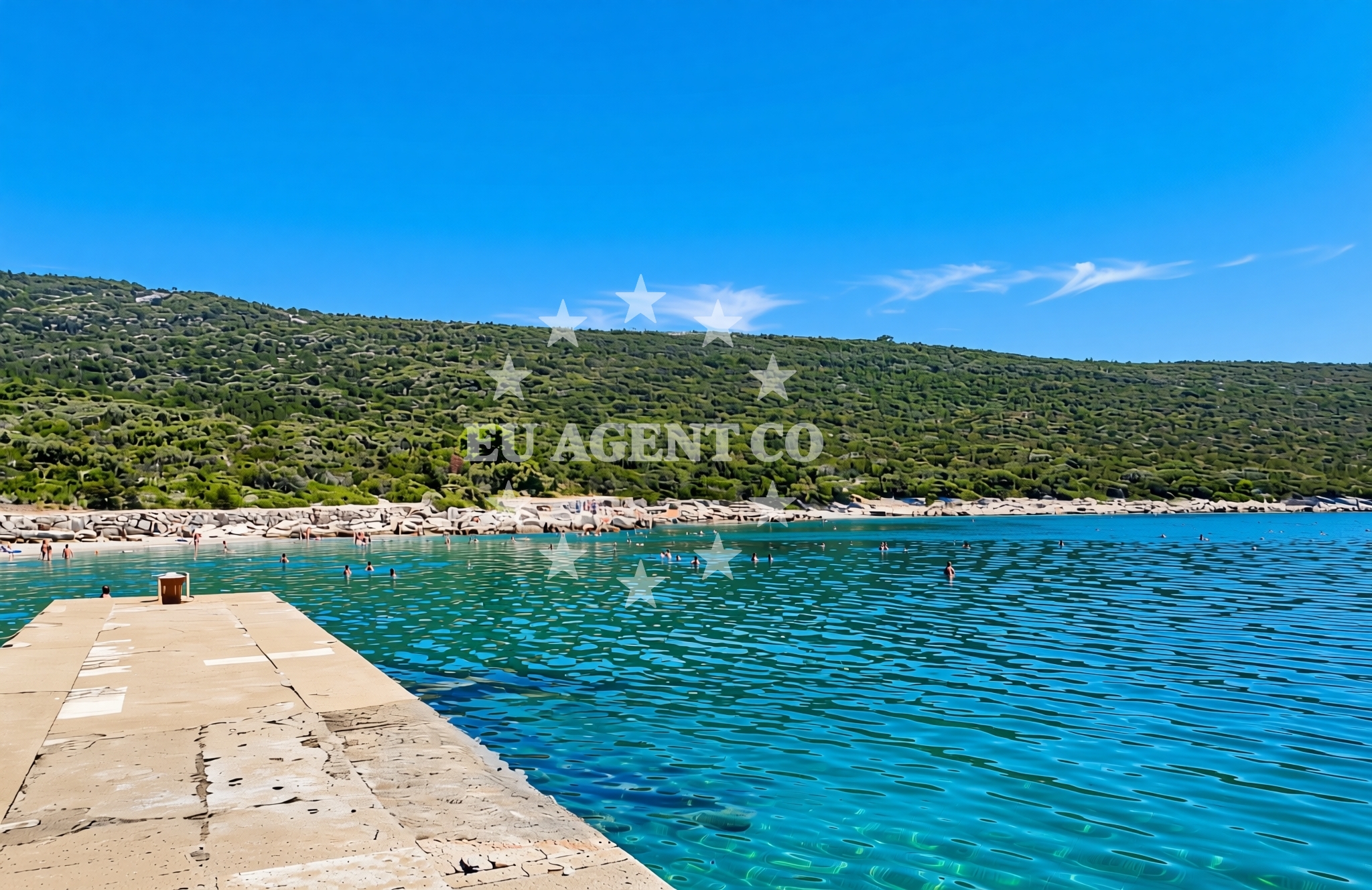 Beach facilities and surroundings at Hrvatin, Sestrunj (Sestrunj) Beach in Hrvatin