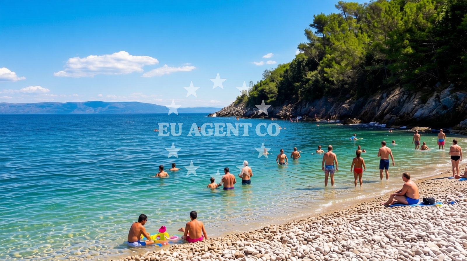 Shoreline and swimming area at Huboka beach in Marina 39 Sveta Marina, Rabac