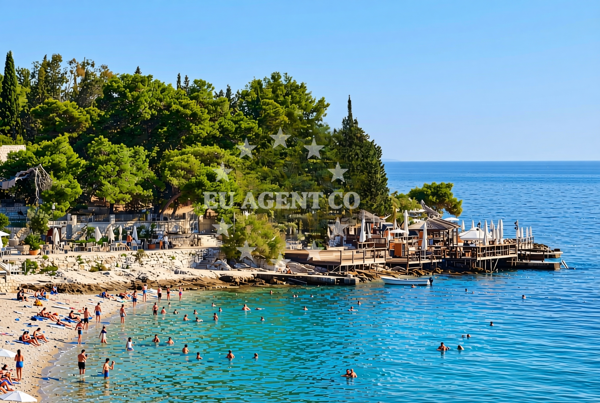 Shoreline and swimming area at Hula-Hula, Hvar (Hvar) Beach in Hula-Hula