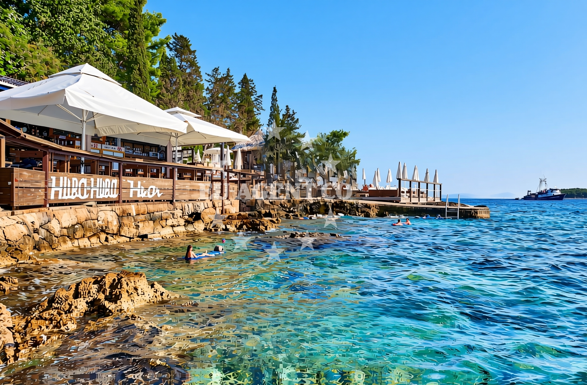 Sea and coastal view of Hula-Hula, Hvar (Hvar) Beach in Hula-Hula