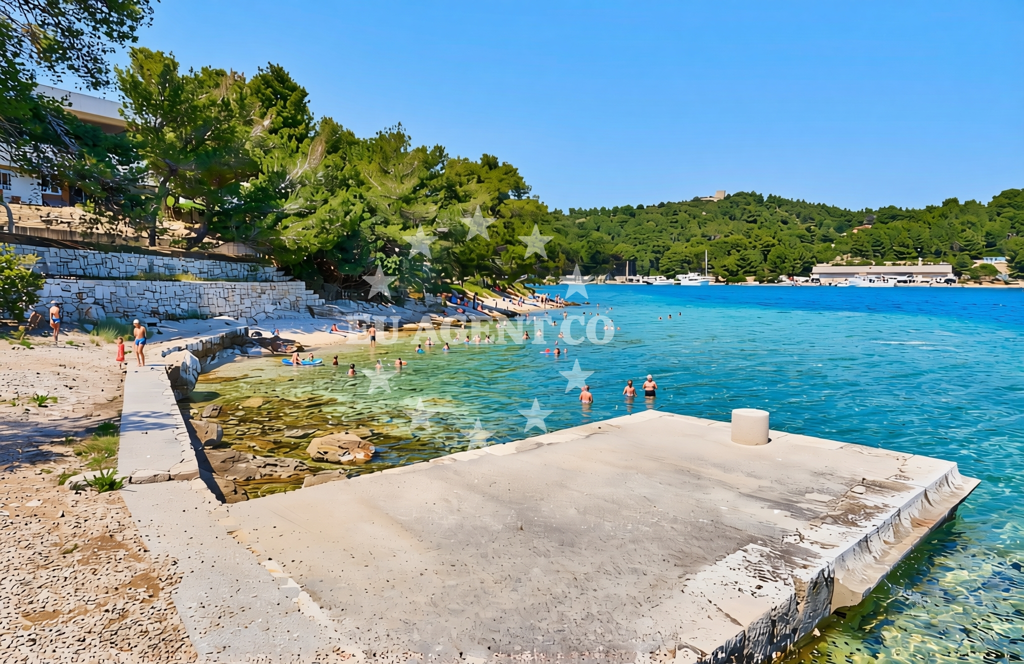 Sea and coastal view of Issa, Vis (Vis) Beach in Issa