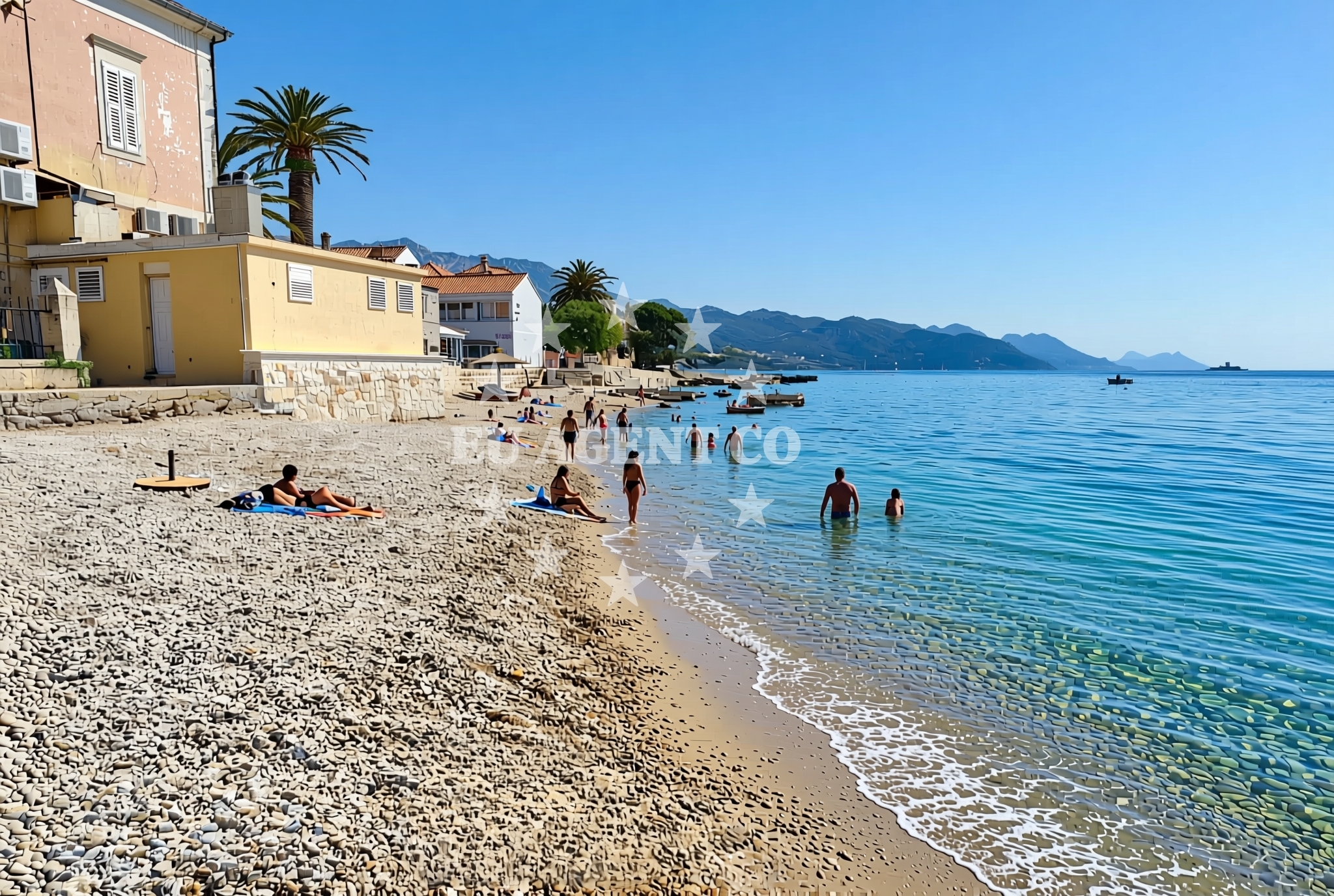 Sea and coastal view of Jadran, Orebić Beach in Jadran
