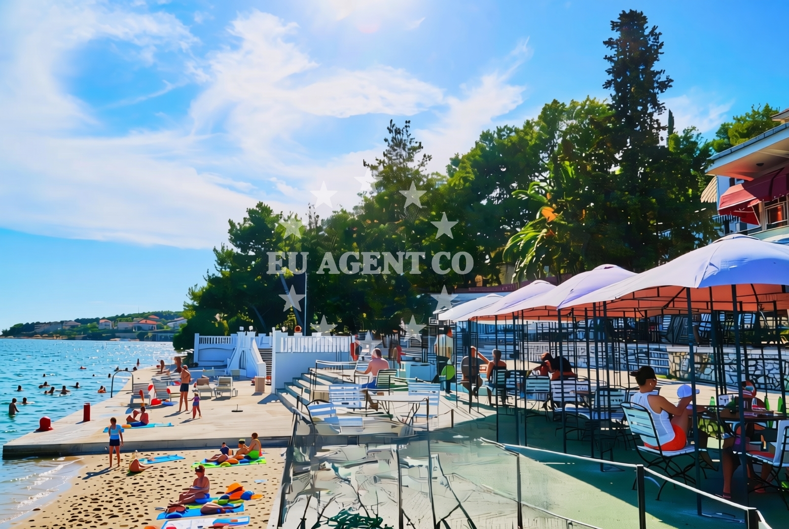 Sea and coastal view of Jadran, Seget Donji Beach in Jadran