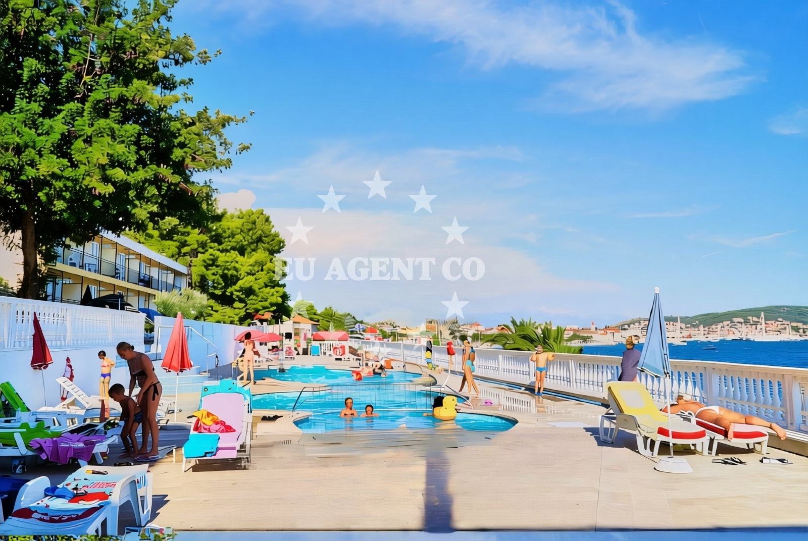 Beach facilities and surroundings at Jadran, Seget Donji Beach in Jadran
