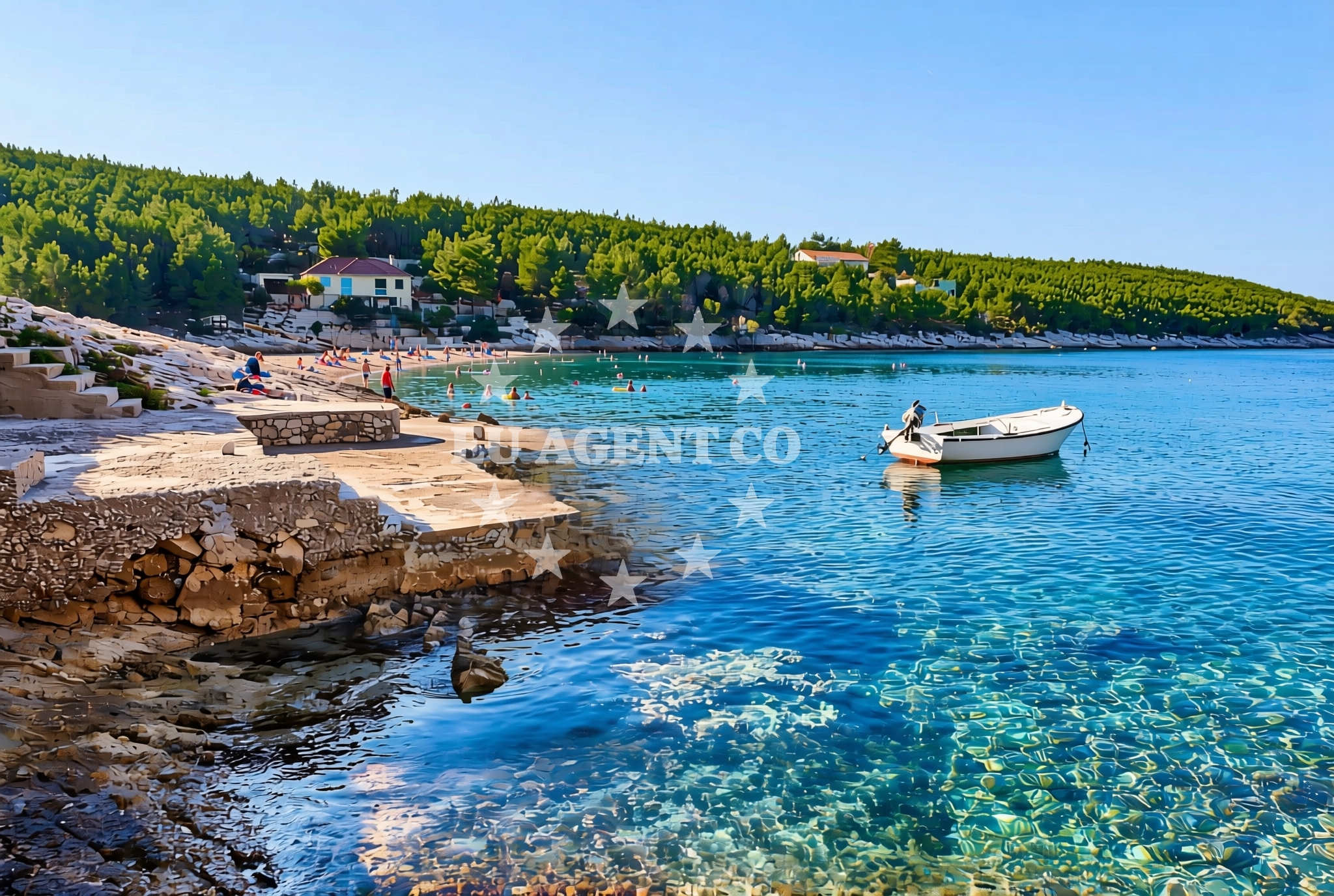 Shoreline and swimming area at Jagodna istok, Hvar (Hvar) Beach in Jagodna istok