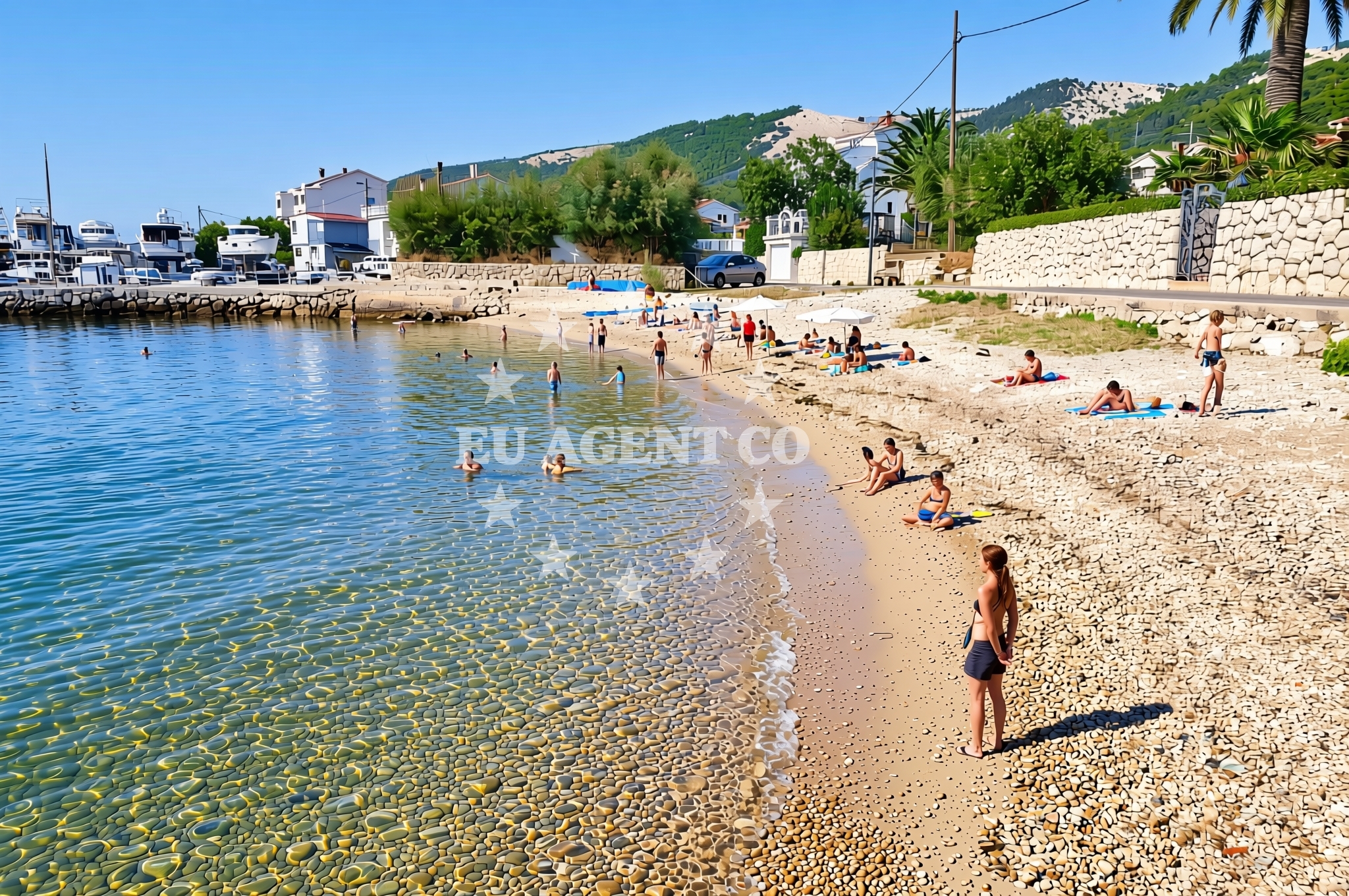 Beach facilities and surroundings at Janići, Barbat na Rabu (Rab) Beach in Janići