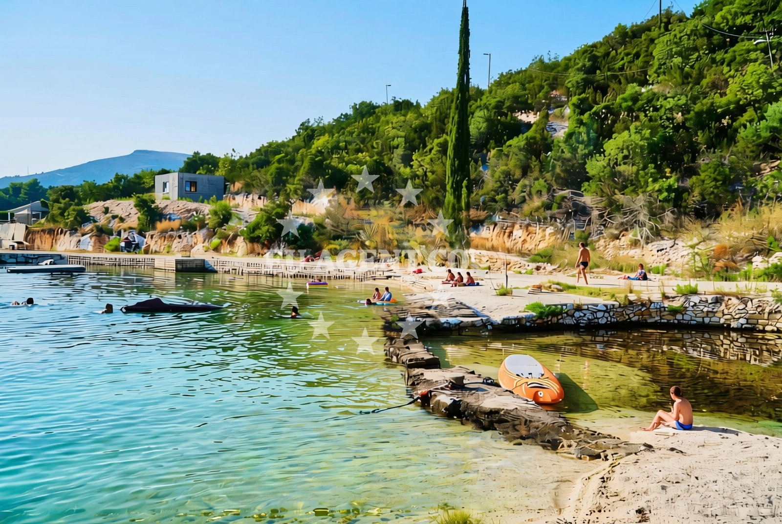 Shoreline and swimming area at Janska sjever, Banići Beach in Janska sjever