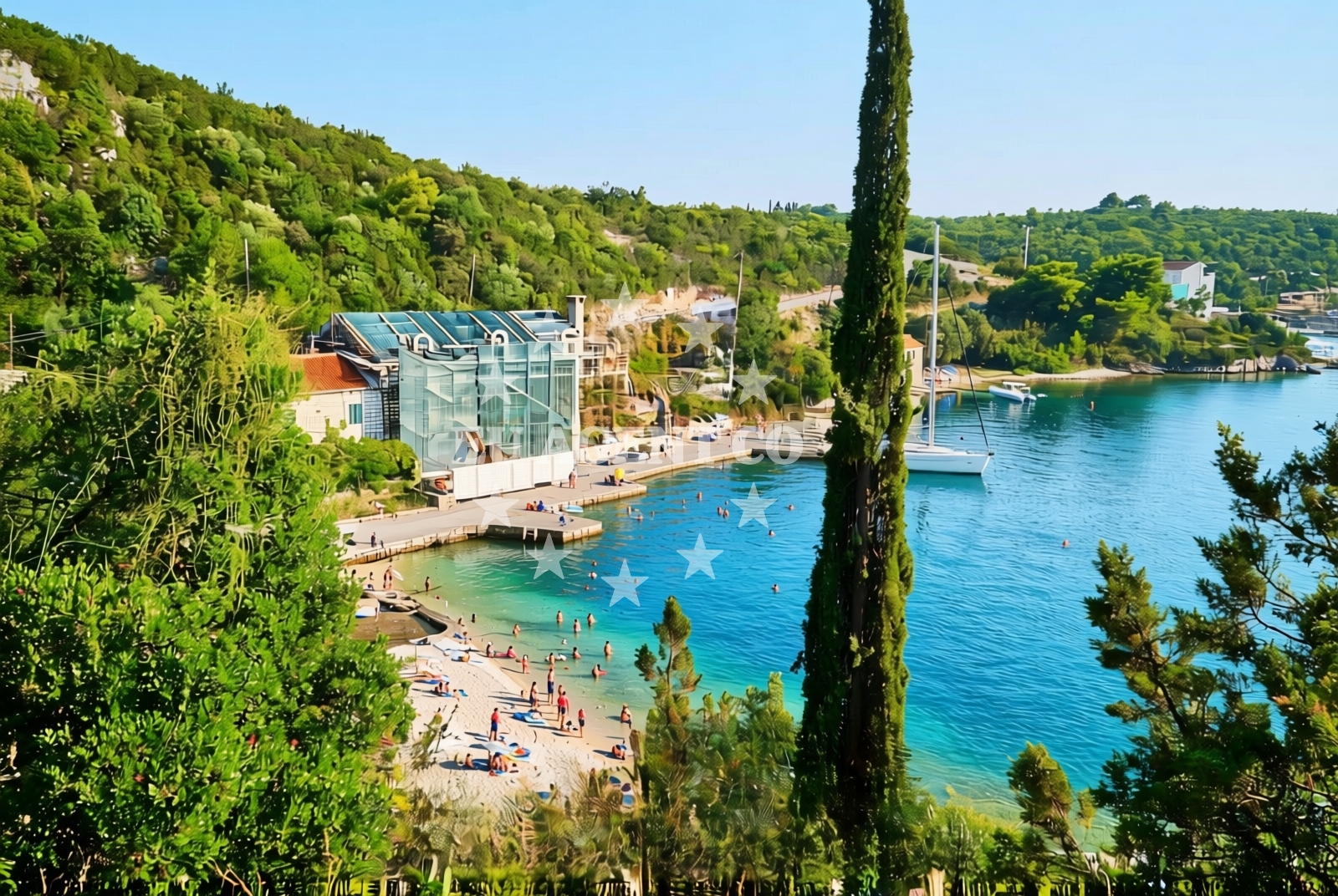 Beach facilities and surroundings at Janska sjever, Banići Beach in Janska sjever