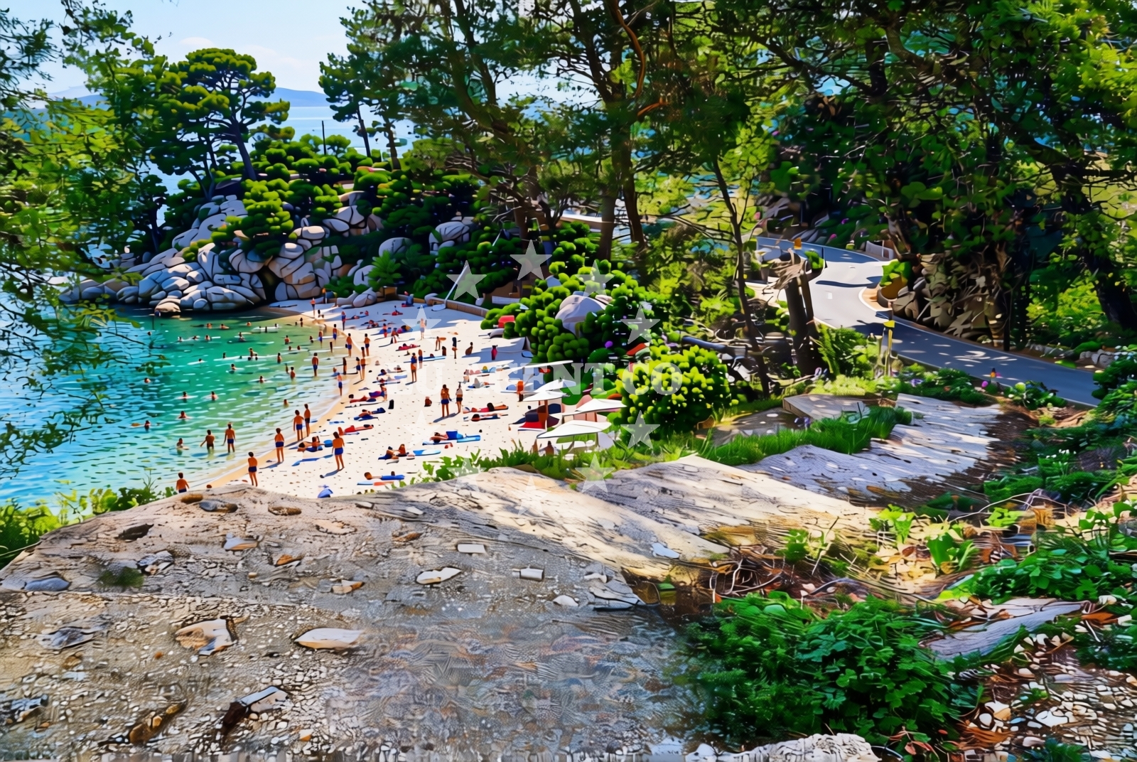 Shoreline and swimming area at Jarsan istok, Igrane Beach in Jarsan istok