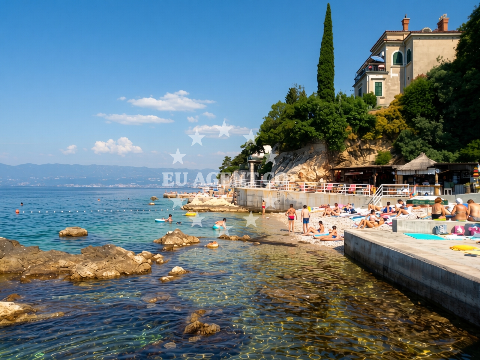 Shoreline and swimming area at Javna beach in Šetalište 13. divizije 106, Rijeka