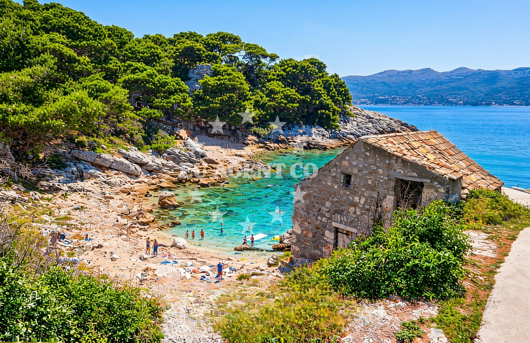 Shoreline and swimming area at Jekavac, Koločep (Koločep) Beach in Jekavac