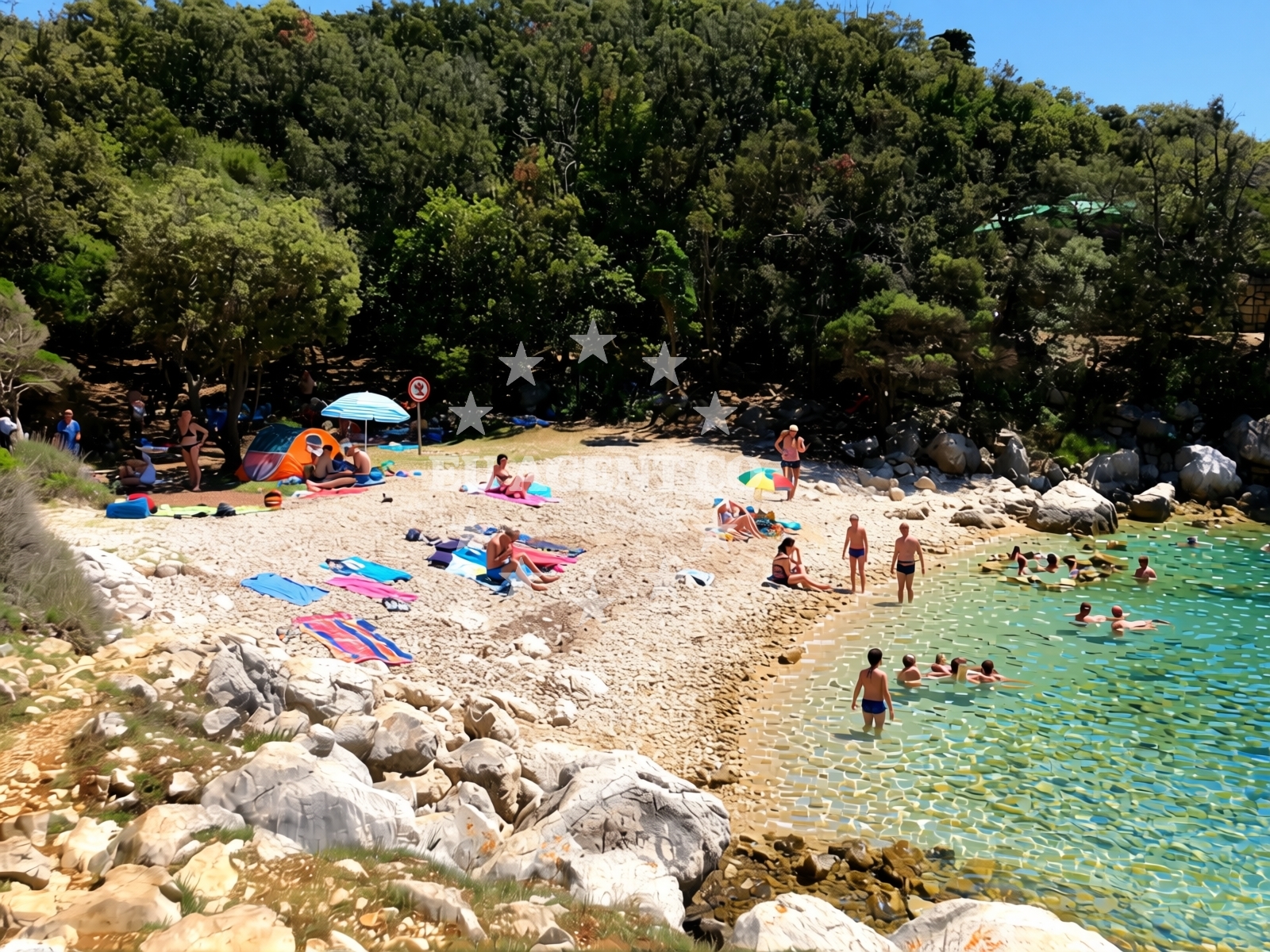 Sea and coastal view of Jelenovica beach in Kampor 99, Rab