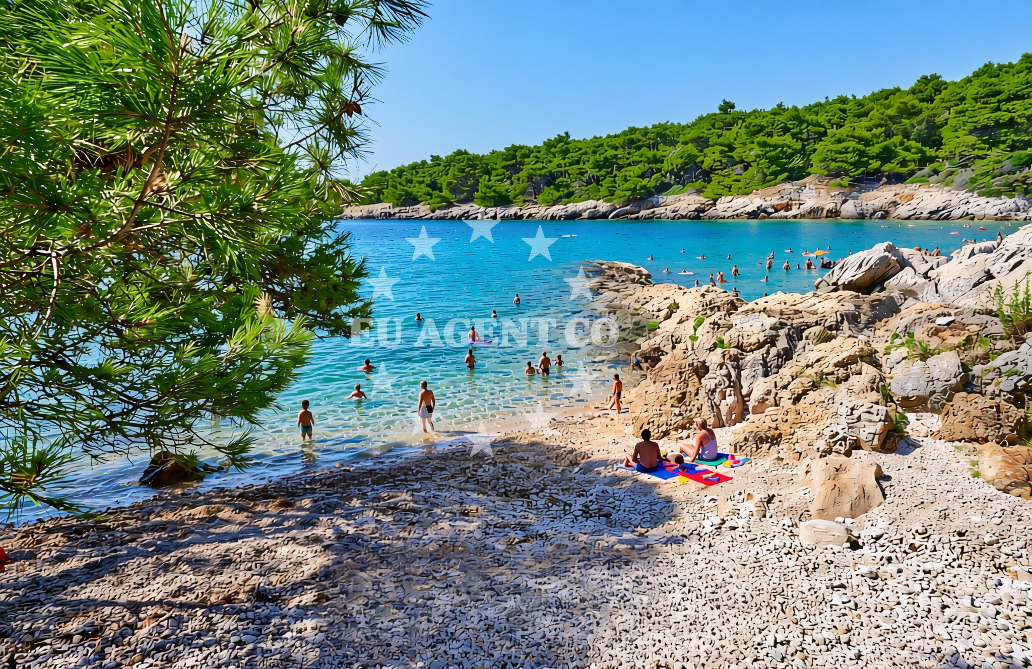 Sea and coastal view of Jelenovica istok, Kampor (Rab) Beach in Jelenovica istok