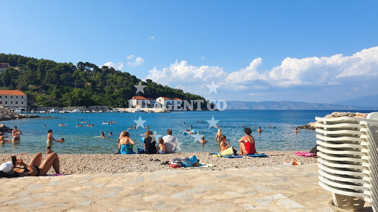 Shoreline and swimming area at Jelsa Gradska Plaza in , Jelsa