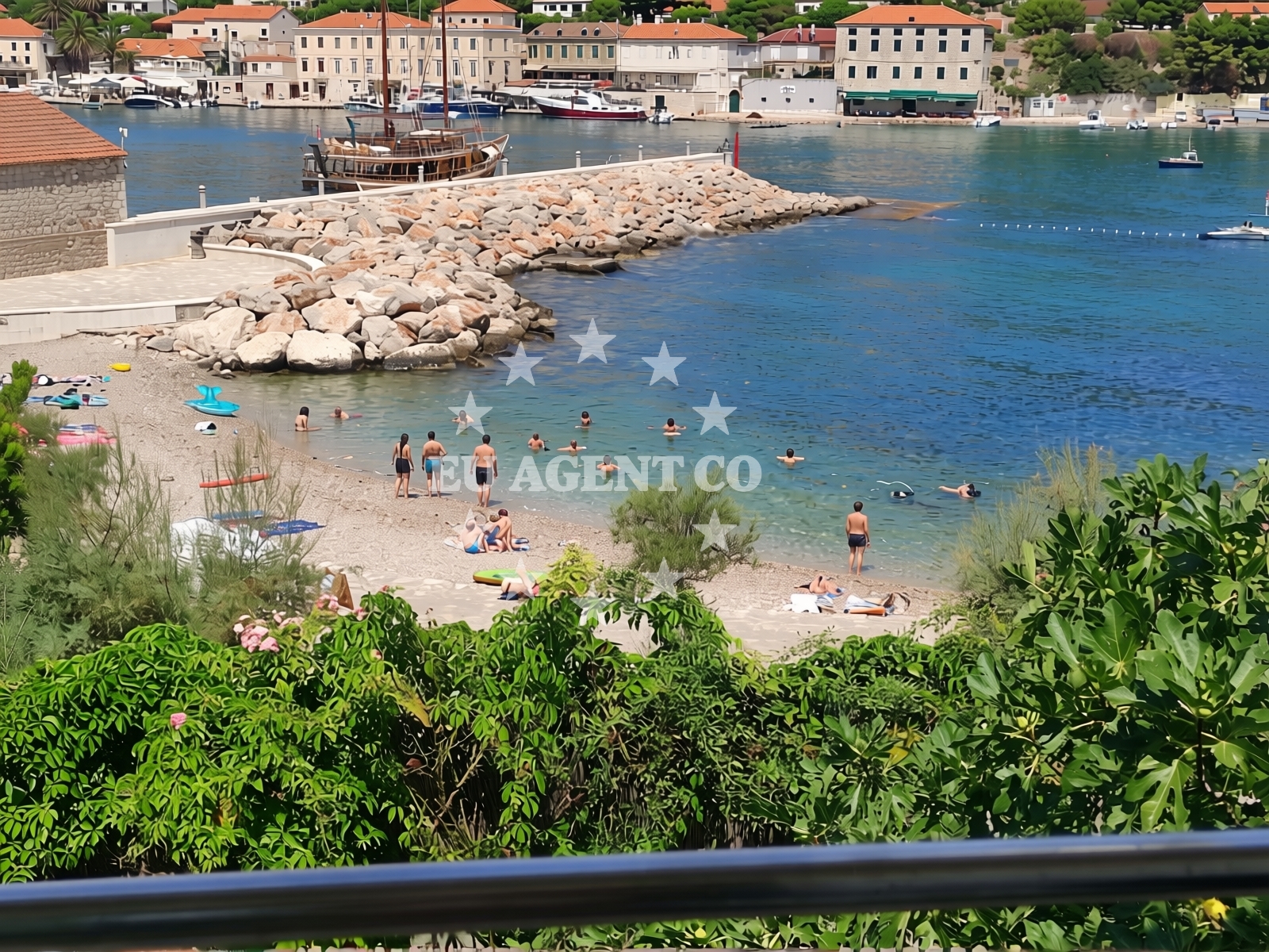 Sea and coastal view of Jelsa Gradska Plaza in , Jelsa