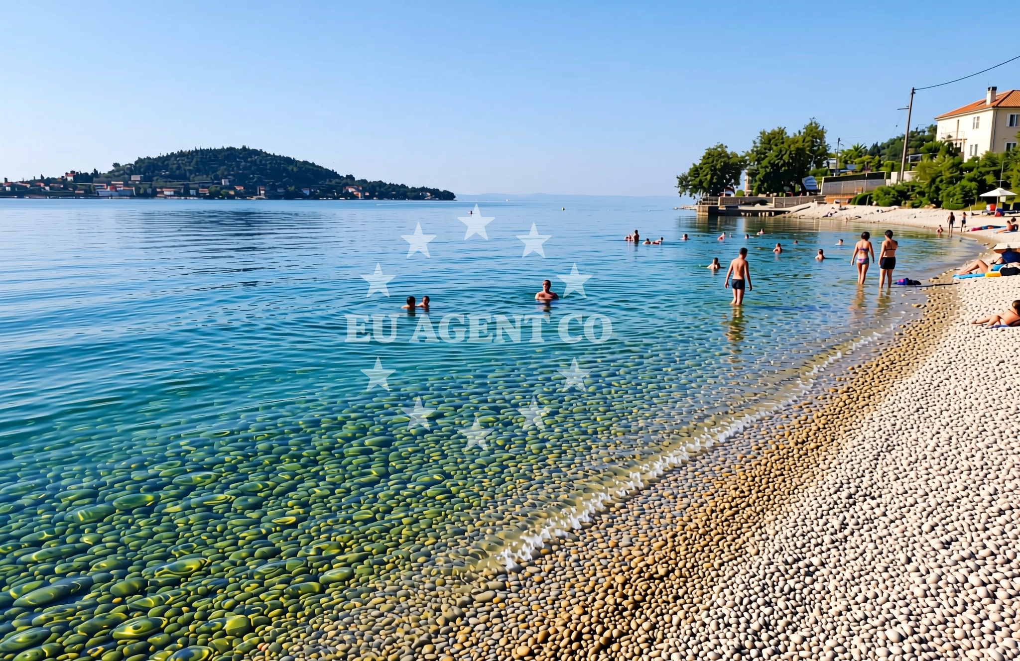 Beach facilities and surroundings at Jopan, Preko (Ugljan) Beach in Jopan