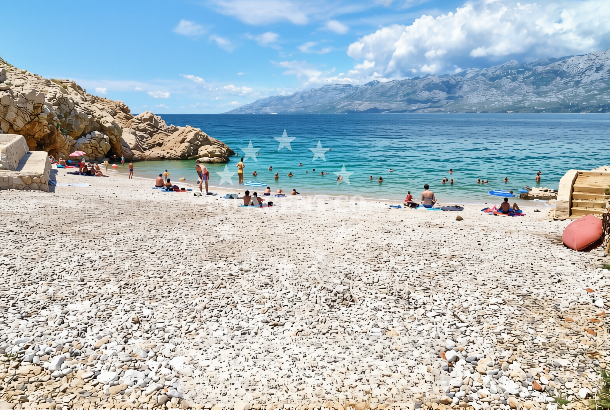 Sea and coastal view of Jovići: beaches and coves in Jovići