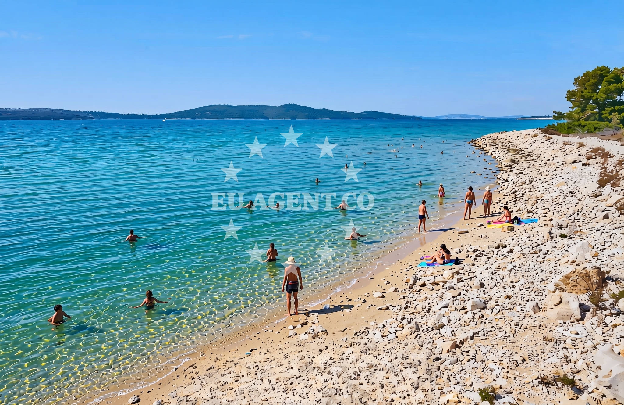 Sea and coastal view of Jugozapad, Krapanj (Krapanj) Beach in Jugozapad