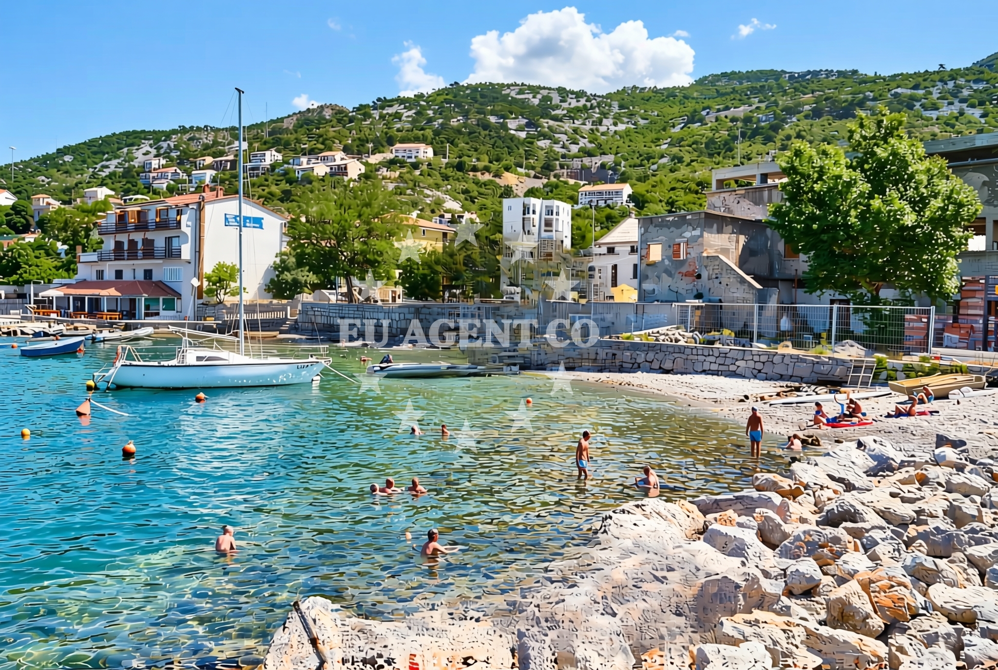 Sea and coastal view of Jurjevo, Sveti Juraj Beach in Jurjevo