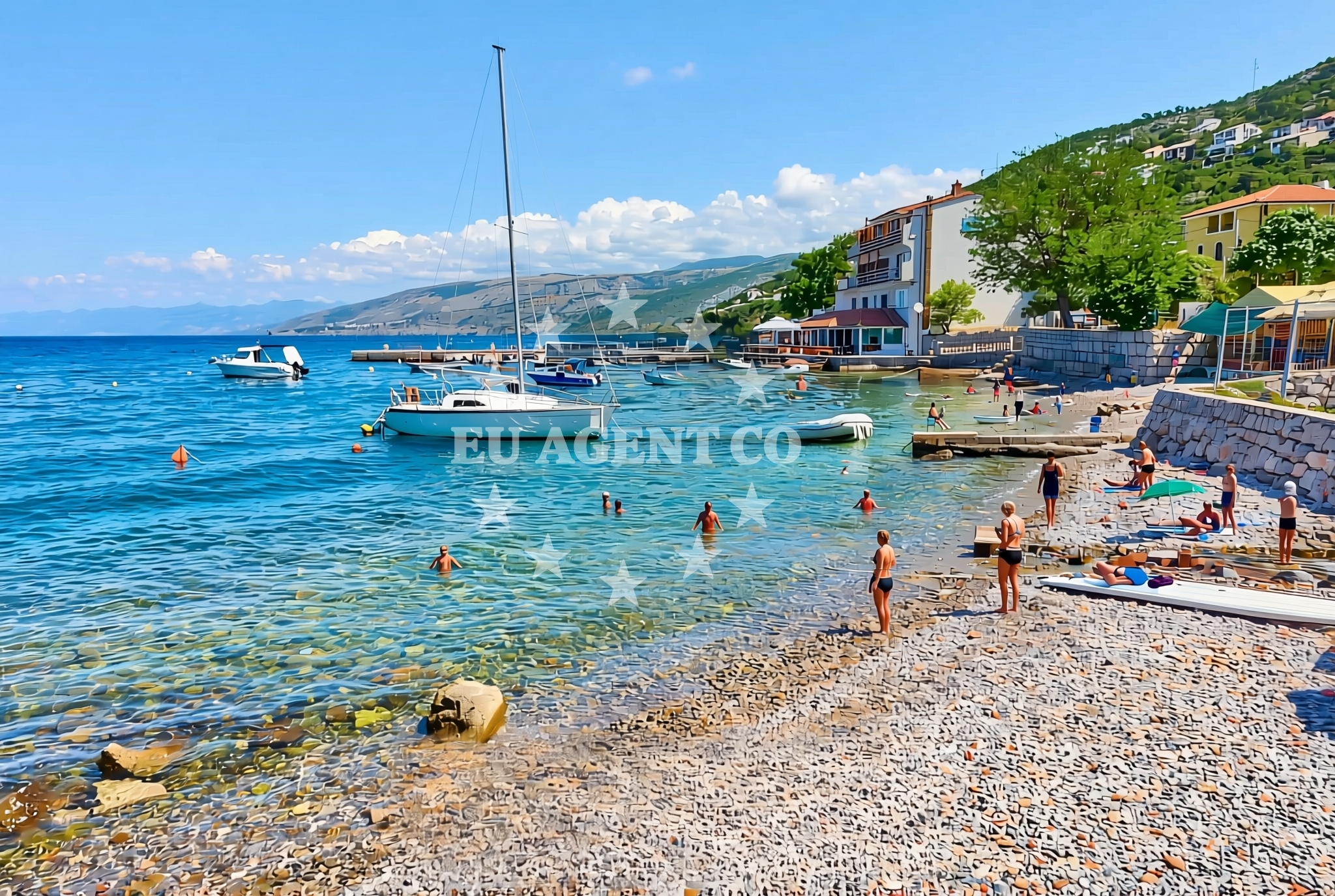 Beach facilities and surroundings at Jurjevo, Sveti Juraj Beach in Jurjevo
