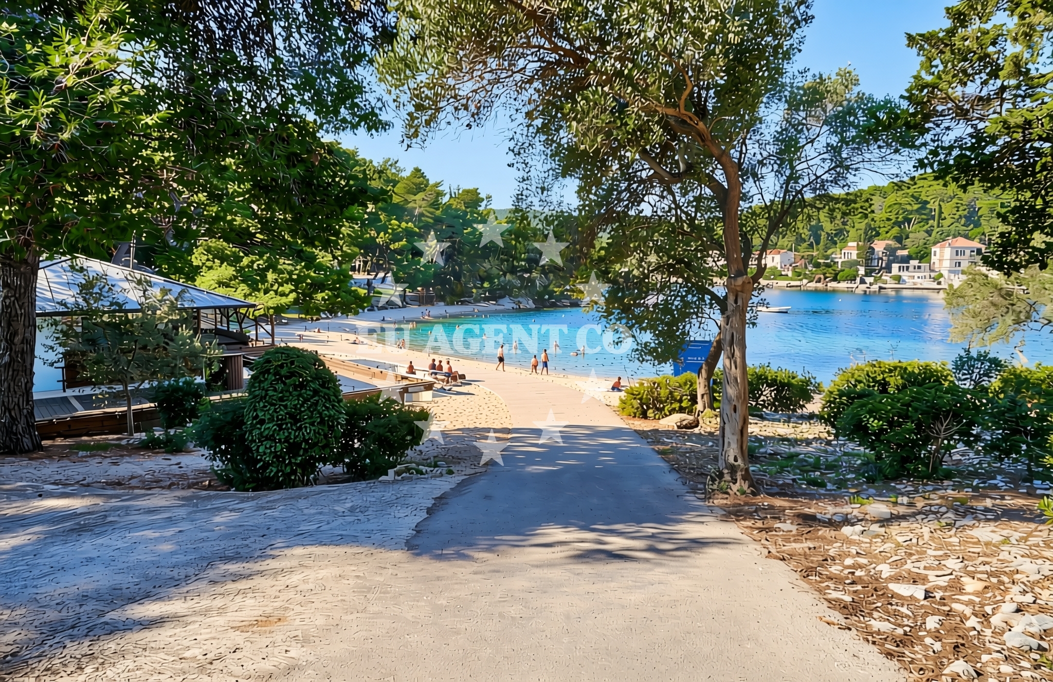 Beach facilities and surroundings at Kalac, Korčula (Korčula) Beach in Kalac