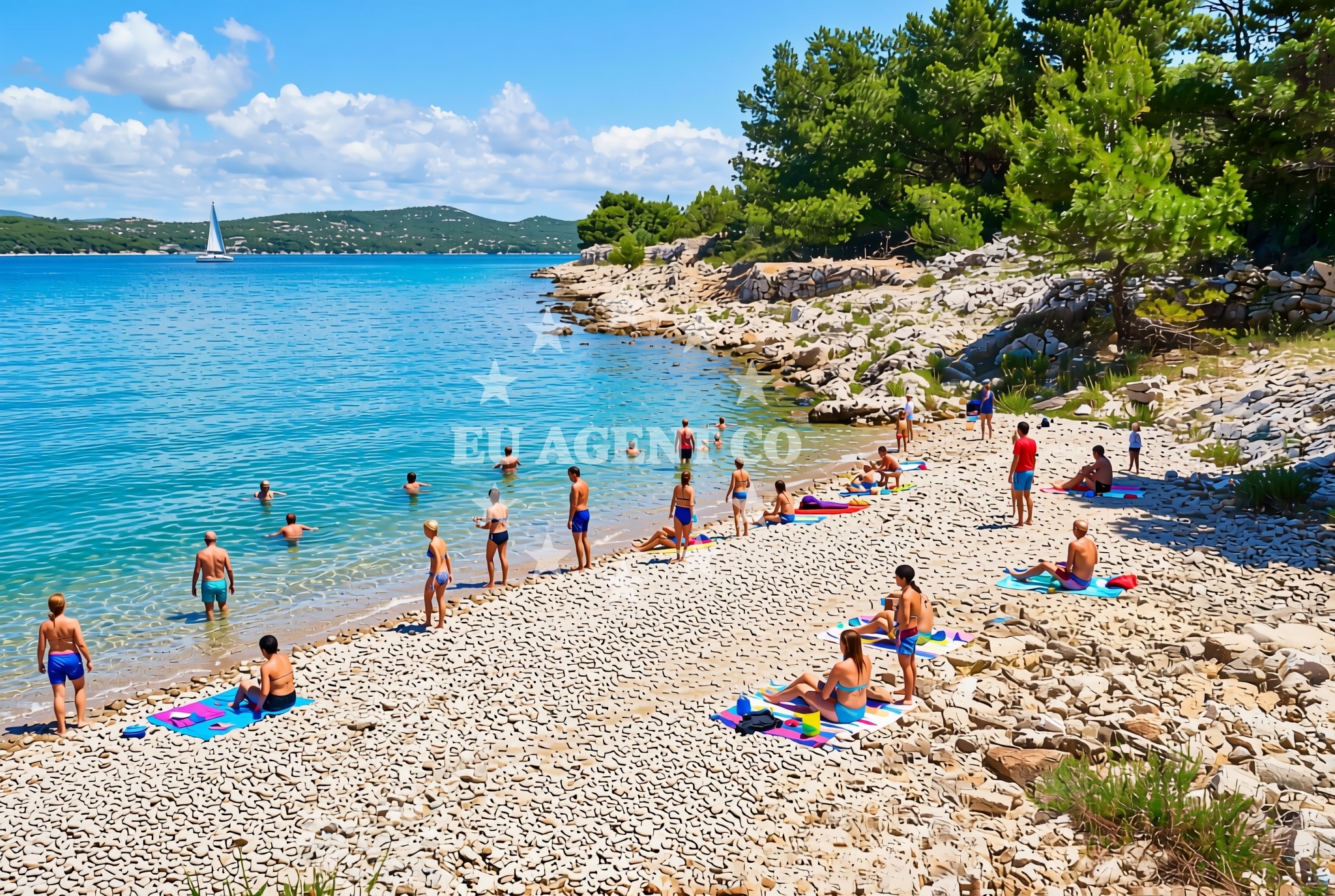 Sea and coastal view of Kamenčine, Jezera (Murter) Beach in Kamenčine