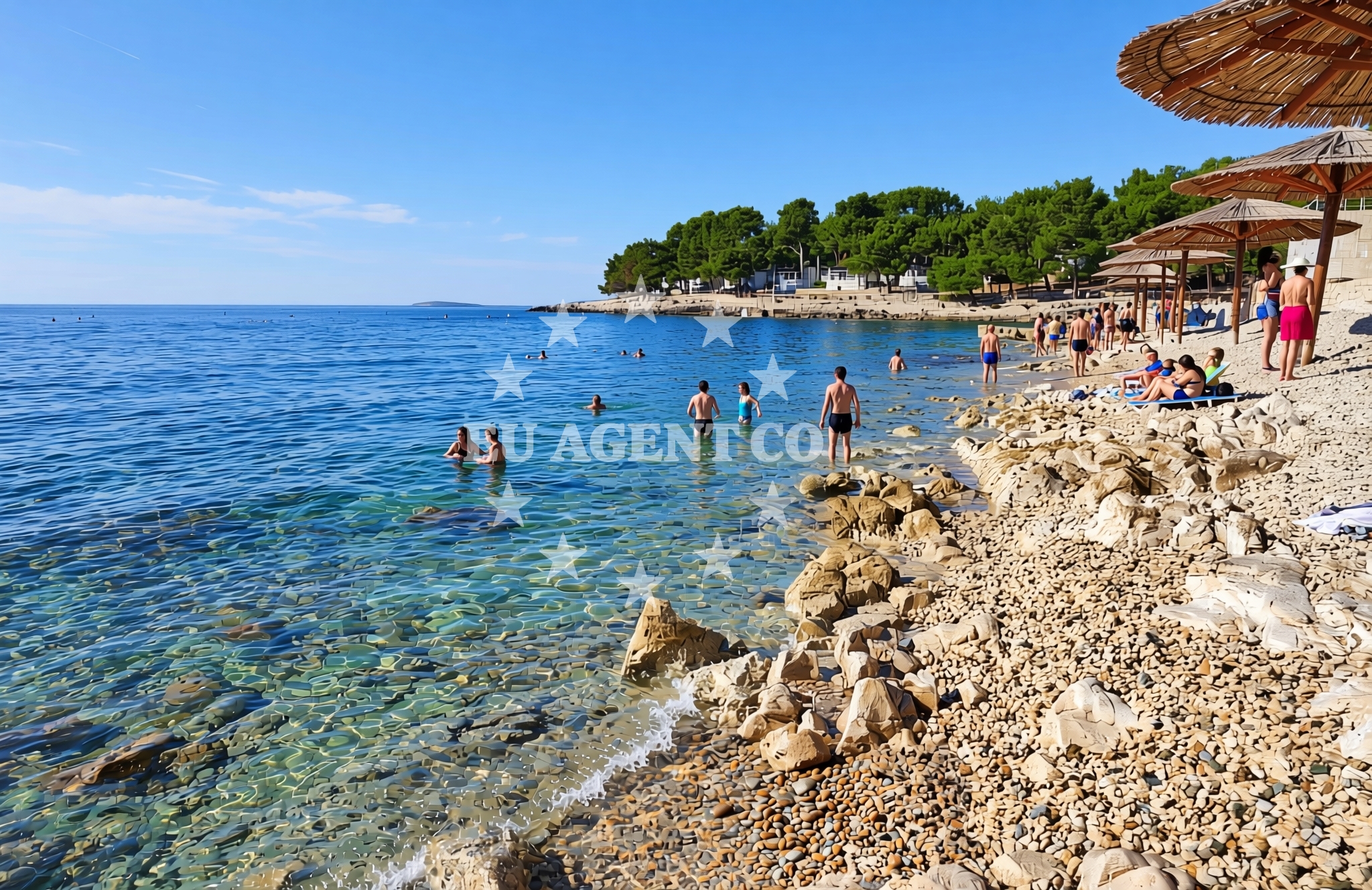 Beach facilities and surroundings at Kamp Čikat, Mali Lošinj (Lošinj) Beach in Kamp Čikat