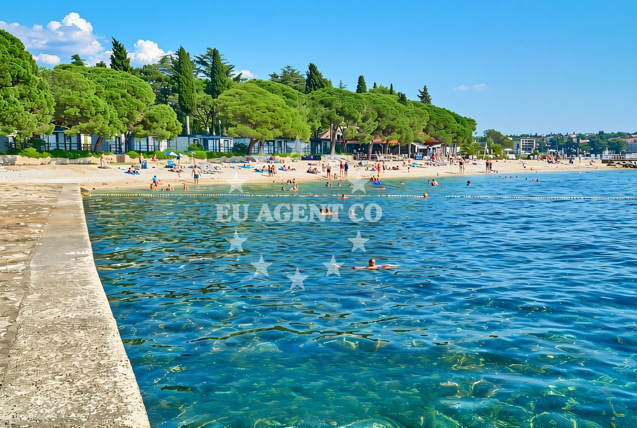 Shoreline and swimming area at Kamp Materada, Poreč Beach in Kamp Materada