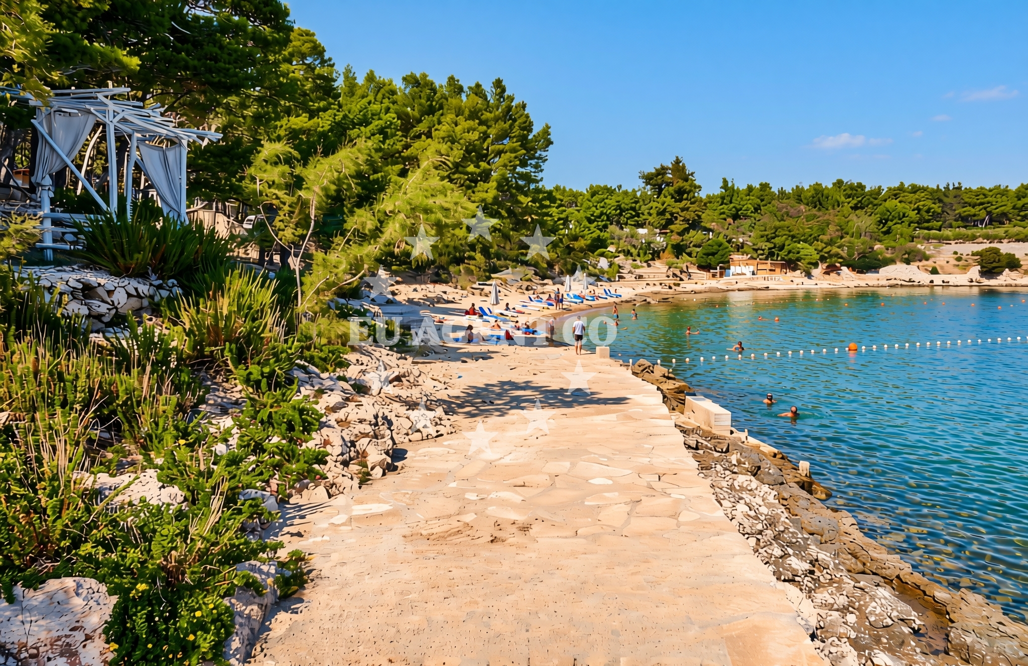 Beach facilities and surroundings at Kamp Mina, Jelsa (Hvar) Beach in Kamp Mina
