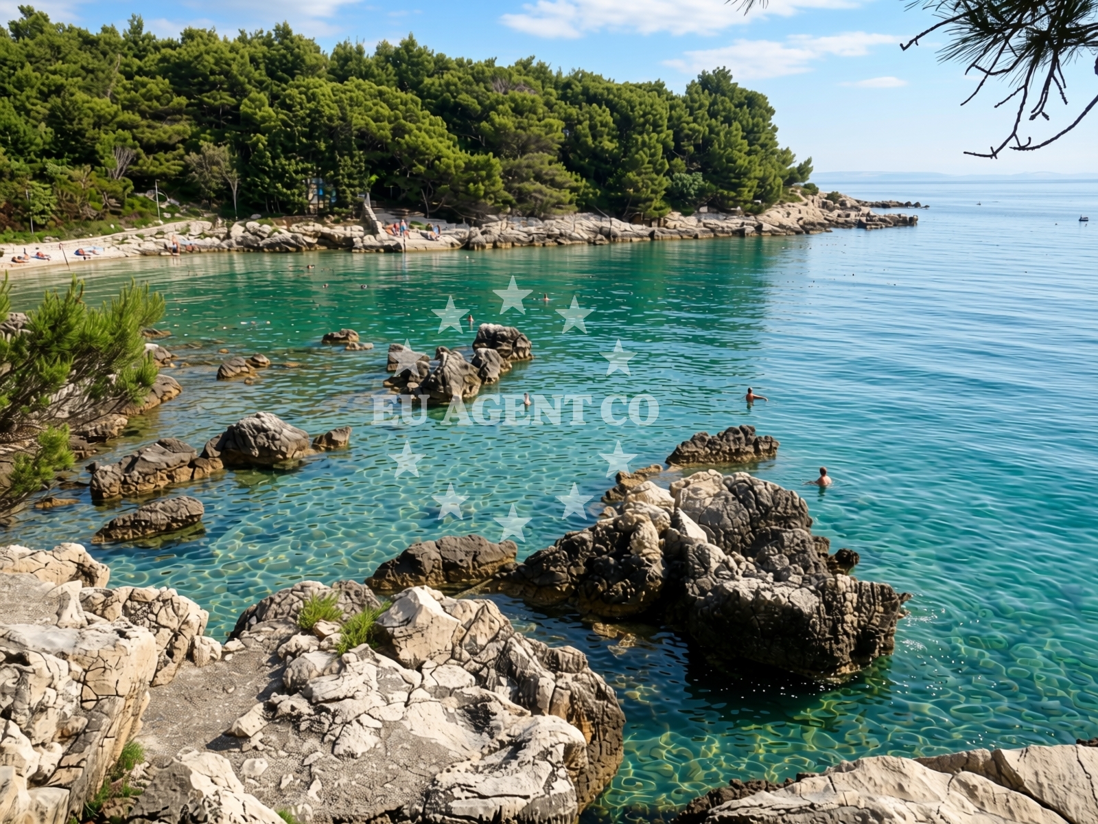 Shoreline and swimming area at Kandarola beach in KAMPOR 68 B,E,F,G Apartments, Rab