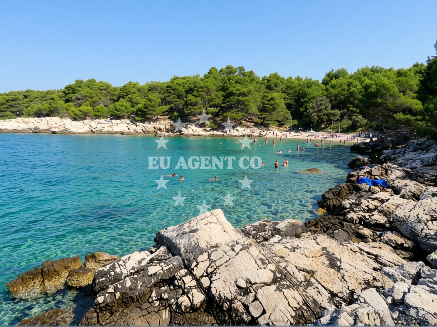 Beach facilities and surroundings at Kandarola beach in KAMPOR 68 B,E,F,G Apartments, Rab