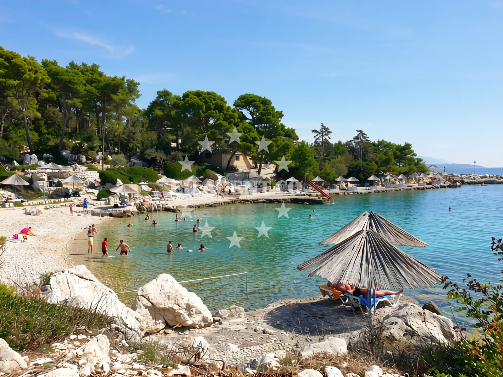 Overview of Kandarola III beach in KAMPOR 68 B,E,F,G Apartments, Rab