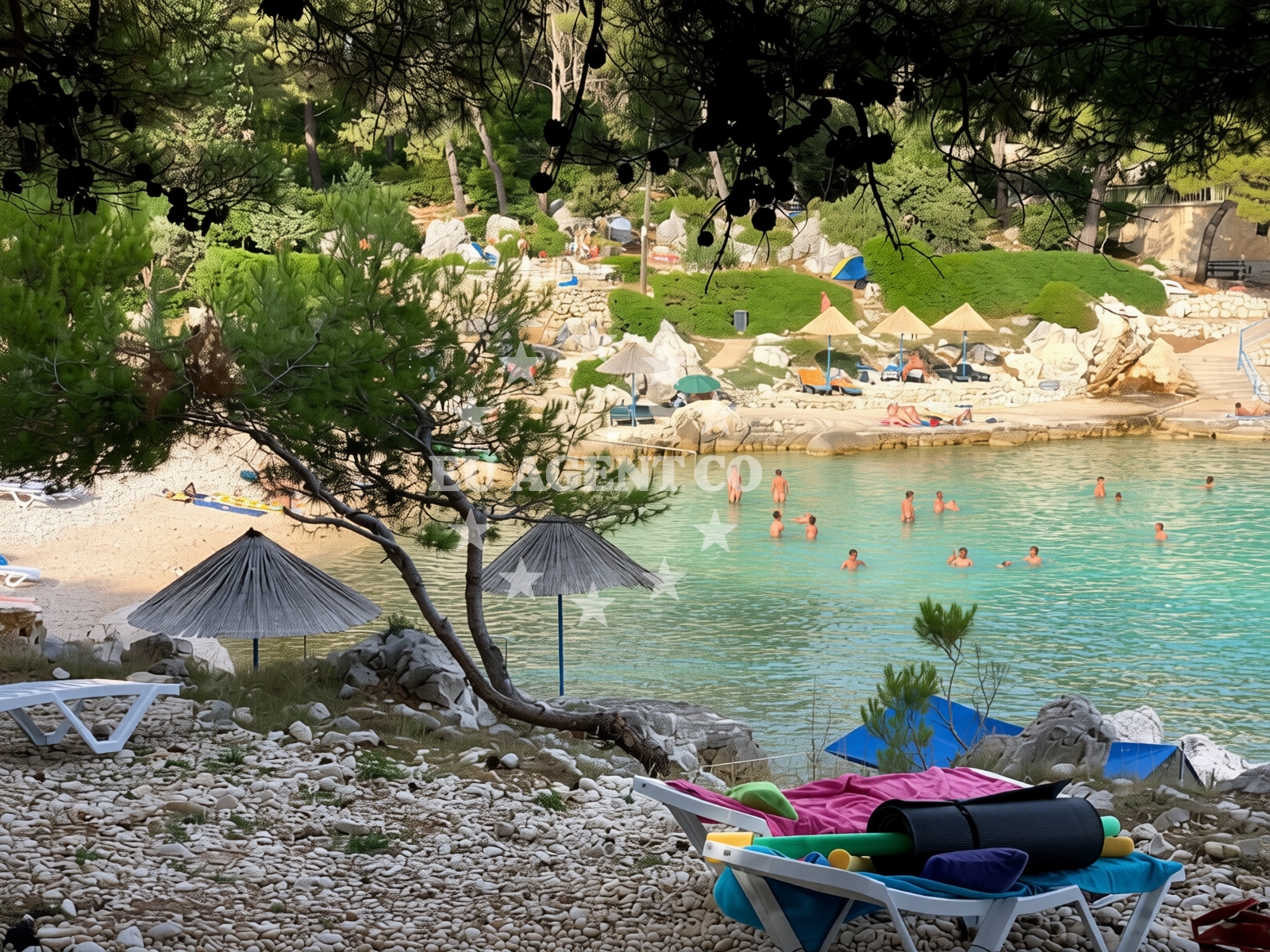 Beach facilities and surroundings at Kandarola III beach in KAMPOR 68 B,E,F,G Apartments, Rab