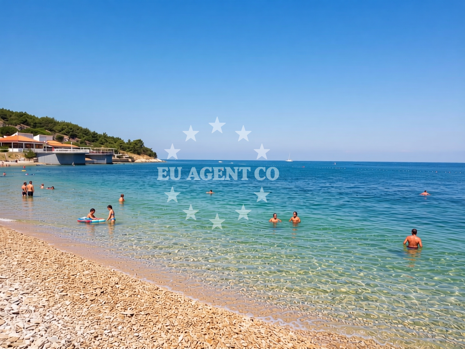 Shoreline and swimming area at Kanegra beach III in Kanegra 2, Umag