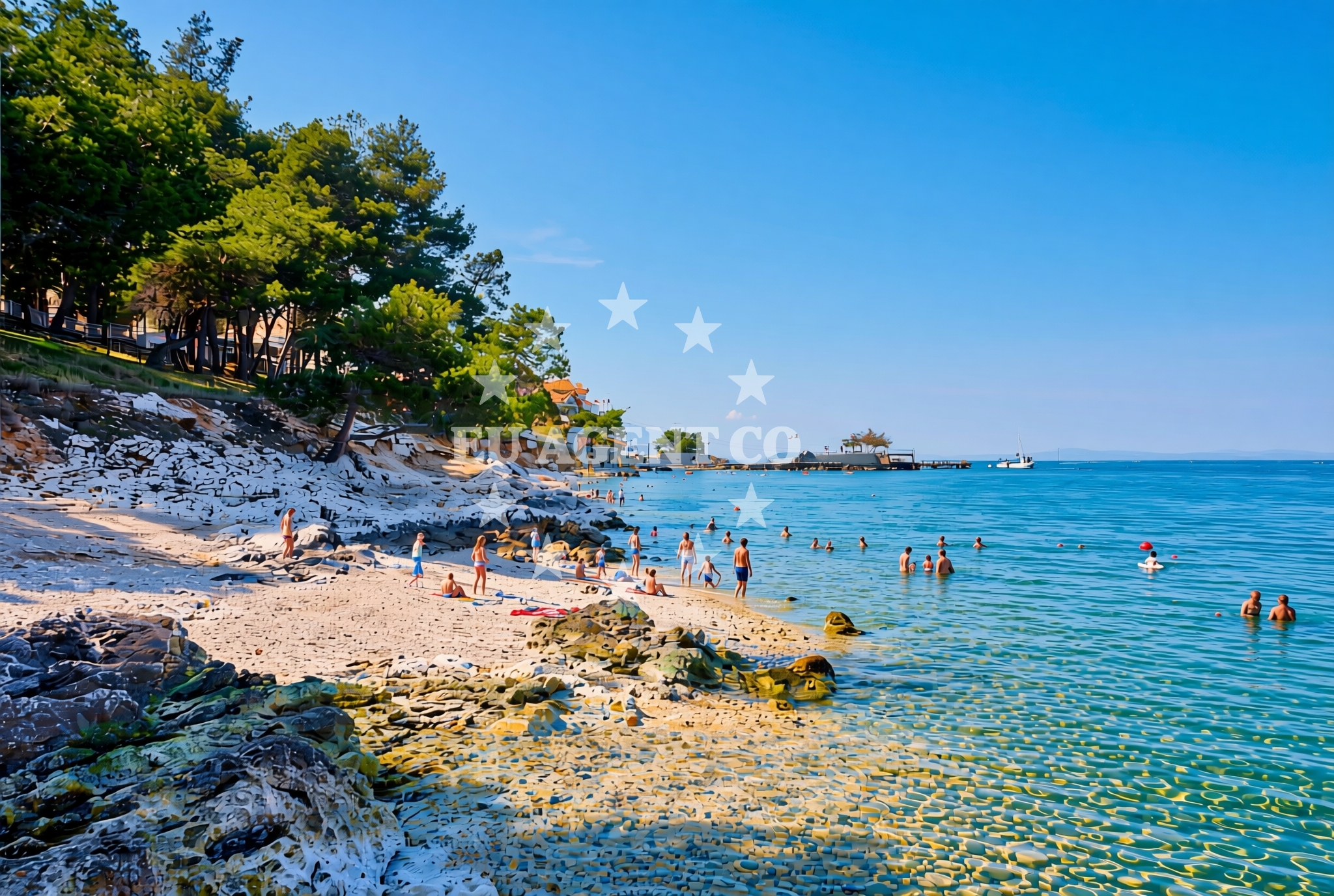 Shoreline and swimming area at Kanegra sredina, Kanegra Beach in Kanegra sredina