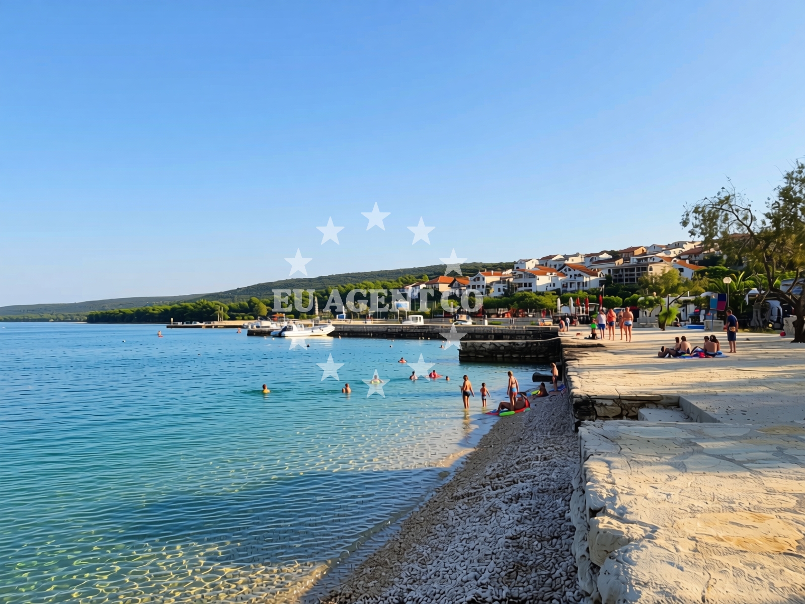 Shoreline and swimming area at Karavany Sveti Petar